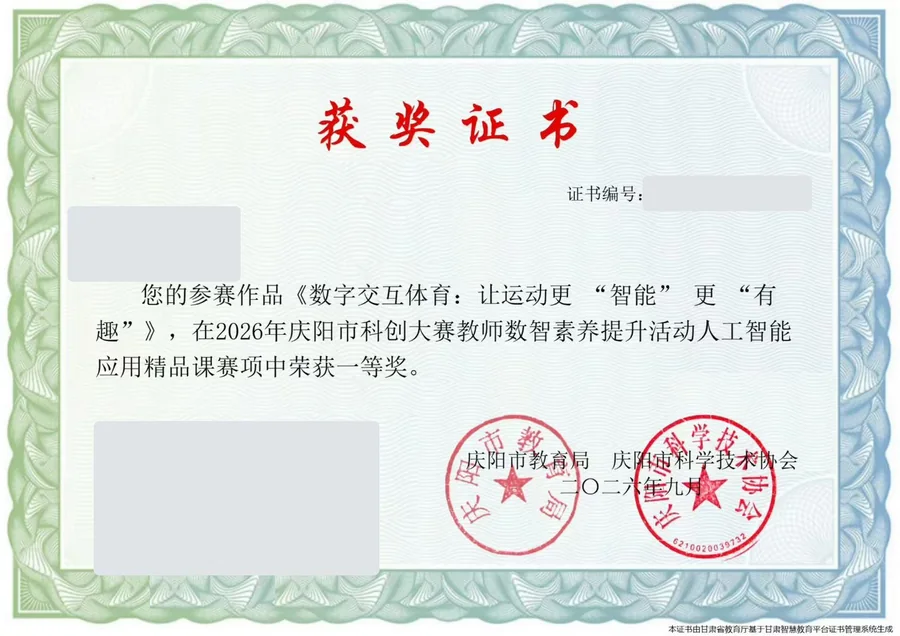 获奖证书(姓名与证书编号已脱敏)