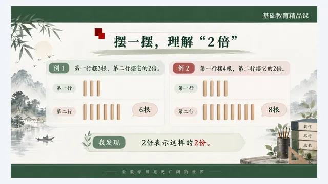 认识倍:6个里面有3个2个,6是2的3倍